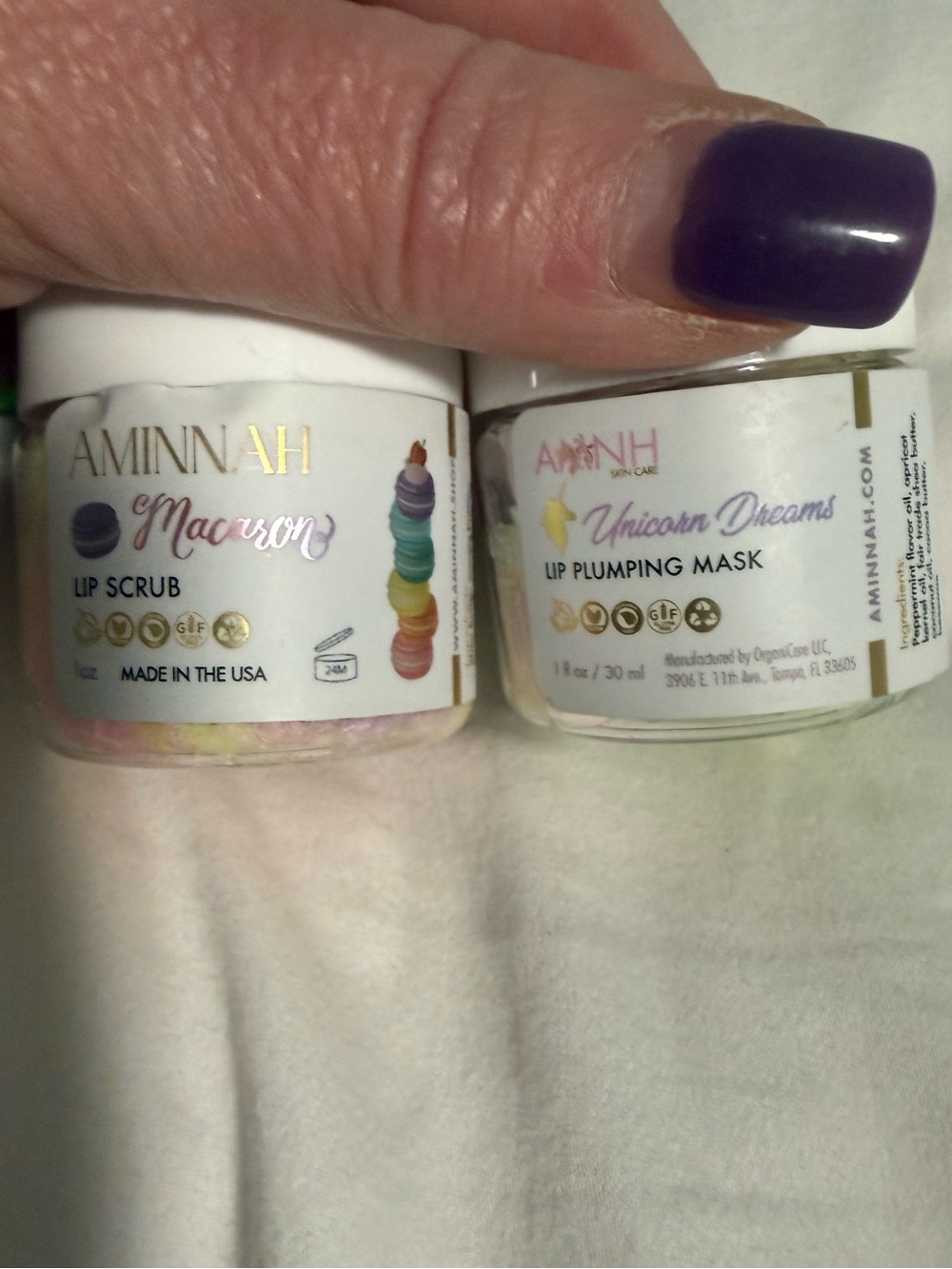 AMINNAH Macaron Lip Scrub & Unicorn Dreams Lip Plumping Mask! Set NEW!